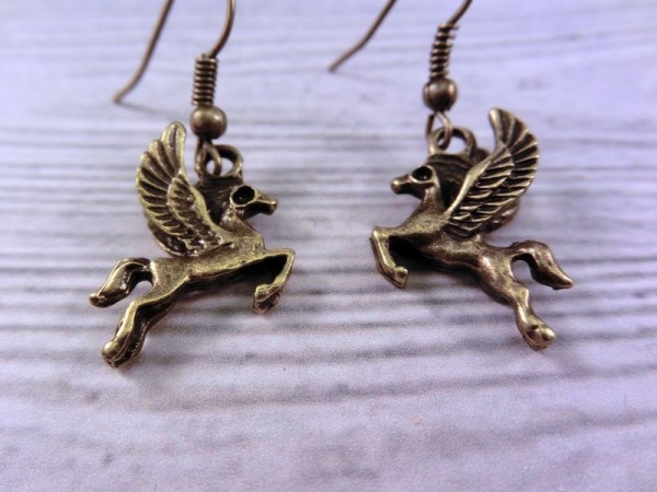 Pegasus Pferd Ohrringe bronzefarben Vintage horse